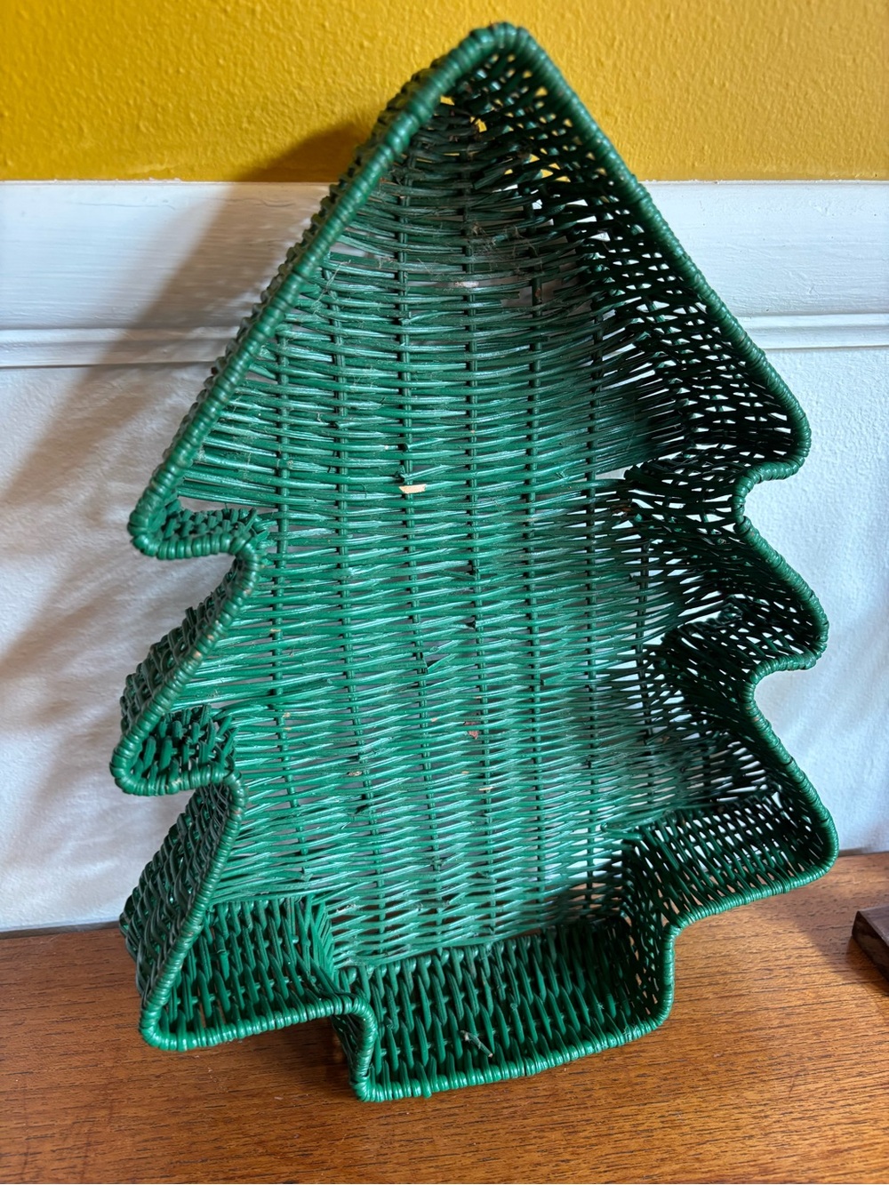 Vintage green pine tree Christmas tree wicker basket decor table decor shelf